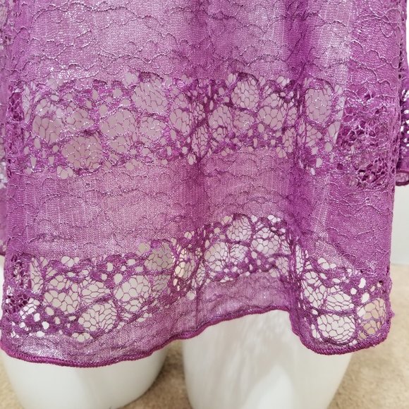 Mudd top Medium NWT unlined floral lace sleeveless tank metallic accent sheer - Picture 7 of 11